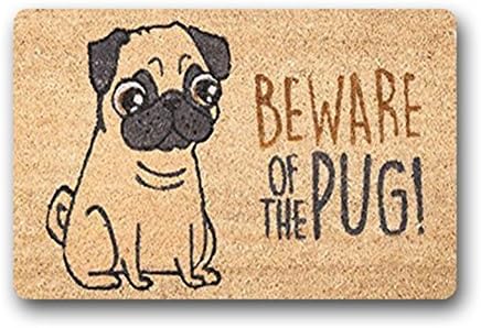 SHoelska Beware of The Pug Funny Inside Outside Non Slip Home Front Door Mats Entrance Hallway Doormats Floor Mat Bathroom Mats Rugs 40x60 cm