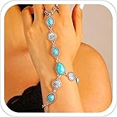 ANGLEQUEEN Western Bracelet Ring for Women Hand Chain Bracelet Cowboy Cowgirl Jewelry Accessorie Turquoise Ring Hand Boho Chain Silver Rings Bracelets Vintage Bead Bracelets Christmas