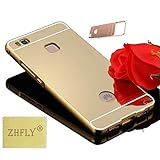 P9 Lite (2-IN-1) Case, ZHFLY Luxury Electroplate Mirror Acrylic PC Back Cover Case and Metal Bumper Frame for Huawei P9 Lite, Gold Mirror