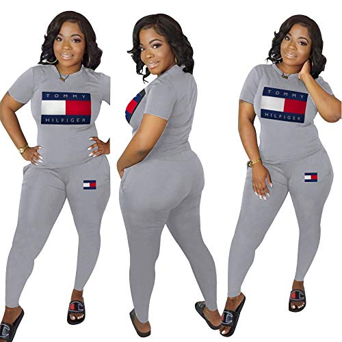 image for Verchirs Womens Plus Size 2 Piece Outfits Letter Print Short Sleeve Pu