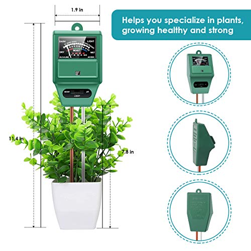 Soil pH Meter, 3-in-1 Soil Moisture/Light/pH Meter, Moisture Meter for