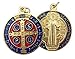 Religious Gifts Gold Tone Red and Blue Enamel Saint Benedict Medal Pendant, 1 1/4 Inch