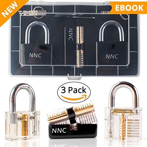 Practice Lock Set with Transparent Cutaway Crystal Pin Tumbler Keyed Padlocks for Locksmiths | Clear Visible See Through Practice Lock Pick Tools for Training Beginner and Advanced Locksmiths by NNC