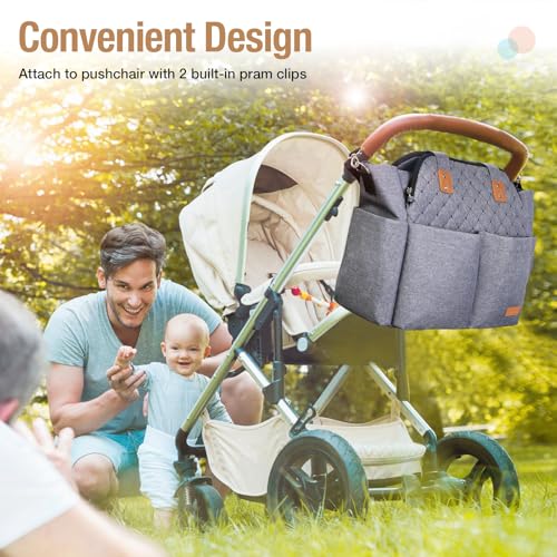 Lekebaby Baby Trolley Bag Baby Stroller Changing Bag Large Travel Storage Bags for Maternal Diapers Messenger with Hooks and Universal Strap