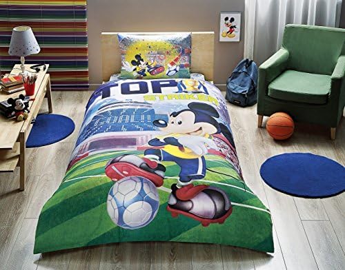 cityof20 Disney Mickey Goal Top Striker Kid's Duvet/Quilt Cover Set Single/Twin Size Kids Bedding