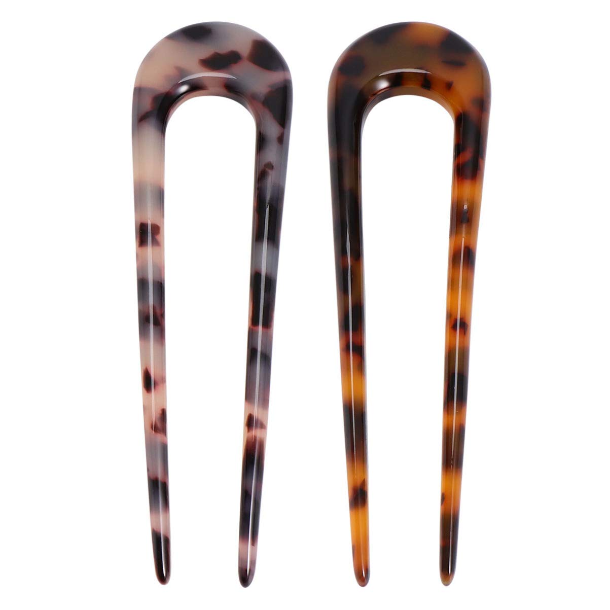 minkissy 2pcs U Shaped Hair Pin French Hair Stick Acetate Tortoise Twist Hair Pin 2 Prong Updo Chignon Pin Hair Accessories for Women Girls (Random Color * 2)