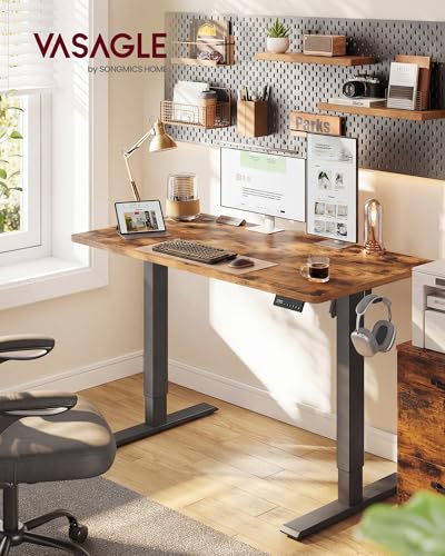 VASAGLE Electric Standing Desk, Height Adjustable Desk, Sedentary Reminder, 4 Memory Heights, for Home Office, 120 x 60 cm, Rustic Brown ULSD312KD02
