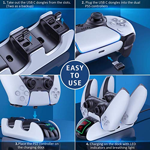 OIVO PS5 Oplaadstation, Controller Oplader met Beschermd 4 USB C Dongles en Led Strap voor Sony Playstation 5, Dualsense… - Afbeelding 5