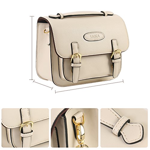 SAIKA Retro Vintage PU Leather Shoulder Bag Case for Polaroid Fujifilm Instax Mini 9/Mini 8/Mini 26/Mini 90/Instant Film Camera/Fujifilm Instax Mini Instant Film and More - Smokey White - Thumbnail 4