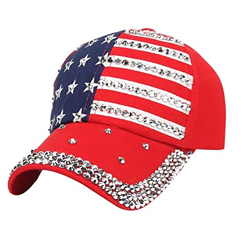 Women Men American Flag Baseball Cap Snapback Hip Hop Flat Hat Independence Day Star Stripe Print Sun Hat Red