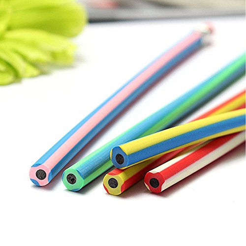 Multi Colored Striped Magic Bendy Pencil With Eraser, 7 Inches Long, Soft Novelty Pencil For Kids Students Gift - Great Fun To Play With!! Pack Of 40