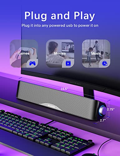 Nylavee Computer Speakers, HiFi Sound Quality PC Speakers for Desktop, Bluetooth 5.0 and 3.5mm Aux-in Computer SoundBar, USB Powered Desktop Speaker for PC, Laptop, Tablet, Xbox, Gaming Speaker