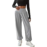 gaimoliso Womens Baggy Wide Leg Pants Casual Loose Elastic Waisted Comfy Harem Pants with Pockets