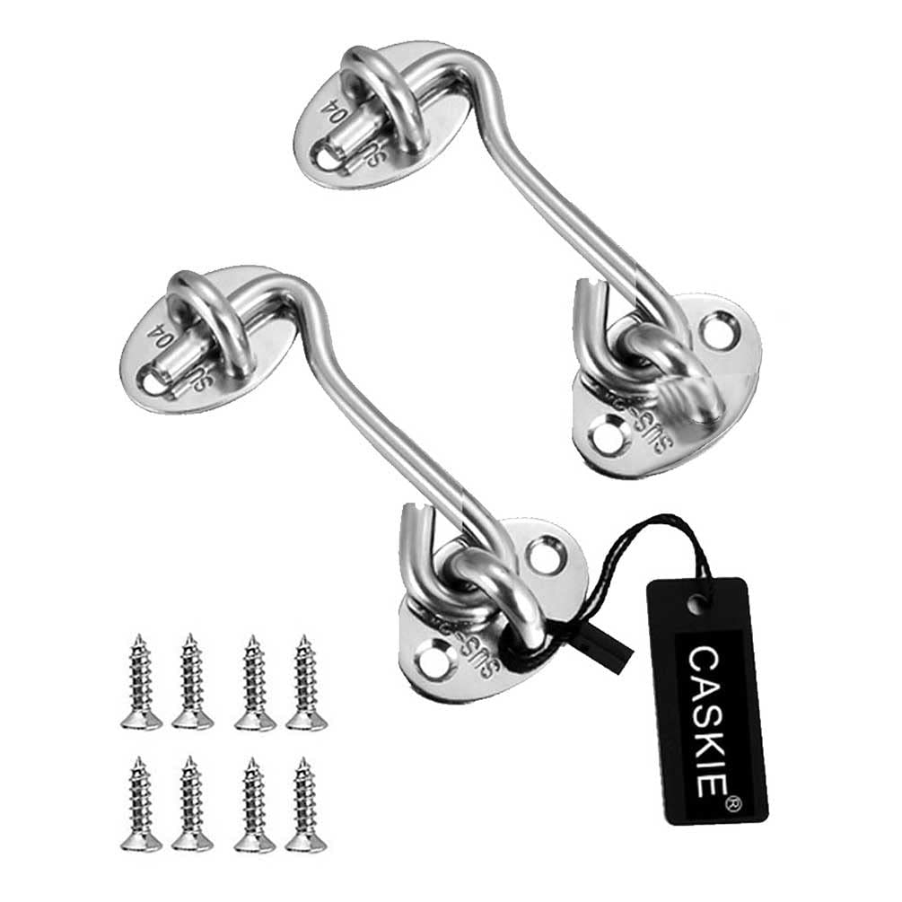 2PCS 3 inch Stainless Steel 304 Heavy Duty Cabin Hook and Eye Lock for Shed, Gate or Garage Door - CASKIE