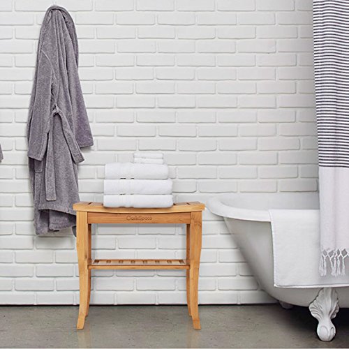 OasisSpace Bamboo Shower Bench, 19" Waterproof Shower Chair with