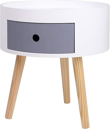 Modern Style Round Bedside Table Nightstand End Table With Drawer