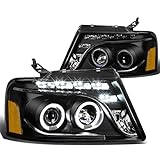 Ford F150 11th Gen Dual Halo Projector LED Headlight Assembly (Black Housing Amber Reflector)