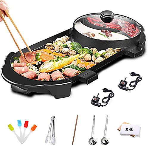 Eilsorrn Electric Grill With Hot Pot, Indoor Teppanyaki Grill/Shabu