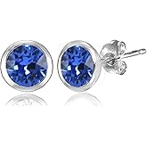 Sterling Silver 5mm Bezel Martini Colored European Crystals Stud Earrings for Women