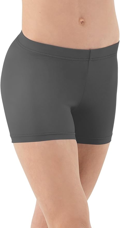 SPEERISE Womens Shiny Metallic Black Shorts Mid Waisted Dance Fashion Fitness Nylon Lycra 