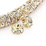BRCbeads 8mm Gold Plated Crystal Rondelle Spacer Beads 100pcs per Bag for jewelery Making(#001 Clear Crystal)