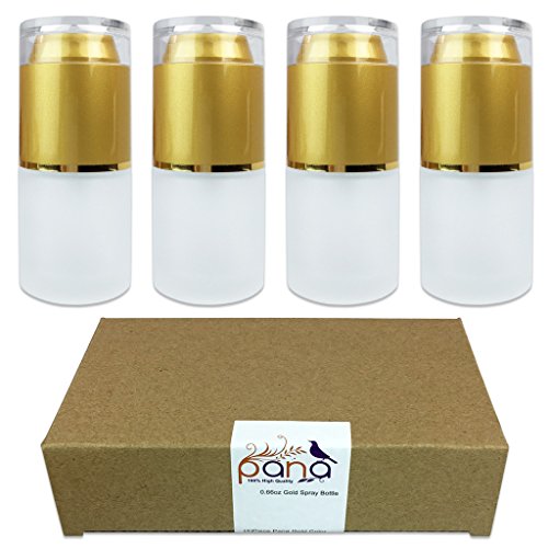 Pana Brand Refillable Gold Frosted Glass Spray Bottle with Fine Mist Atomizer and Cap for Travel, Perfume, Fragrances, Essential Oils, Aromatherapy Blends and Other Liquids (20ML (4 Pieces))