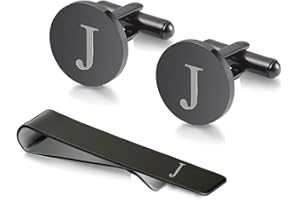 WIGERLON Initial Cufflinks and Tie Clip Set for Men,Stainless steel Letter Cuff Links and Tie Bar Set gift for Father Husband Son Boyfriend