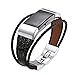 bayite Leather Bands Compatible Fitbit Charge 2, Leather Band Metal Clasp Smartwatch Replacement Accessory Bracelet, Black Small