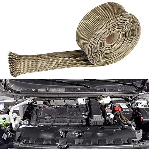 Titanium Fiberglass Heat Wrap Wire Shield Sleeve- 1" ID X 10' Adjustable Titanium Exhaust Heat Shield Spark Plug Wire Heat Shield Roll For Car&Auto Wire Loom Brake Line Cable line sleeve protection