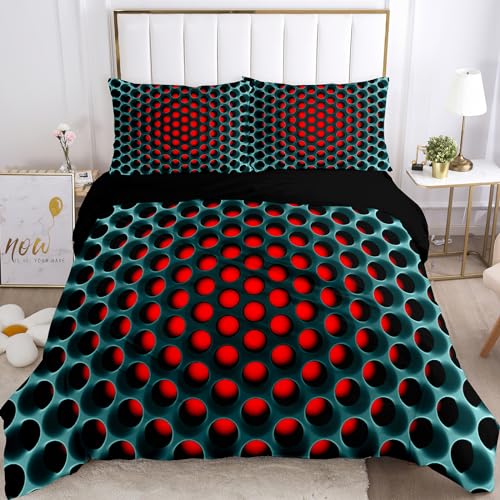 VTRXEG 3D Printed Duvet Cover Set, 3Pcs 3D Geometric Pattern Duvet Cover Double with Zipper + 2 Pillowcases (A, 220x240cm)