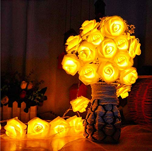 Citra Led Rose Flower Waterproof Fairy String Light 10ft 20 LEDs Battery Operated Night Diwali Light for Decoration (White&Yellow)