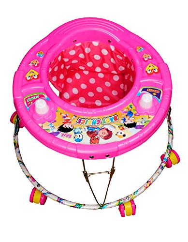 NewAge Round Base Double Horn without Music Baby Walker for 9 Months to 1.5 Years (Pink, Design May Vary)