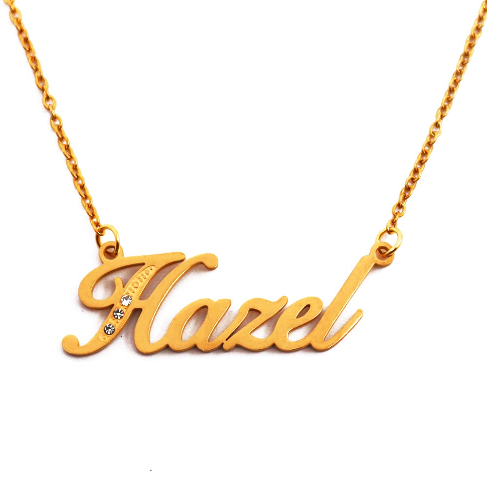 Kigu Name Necklace Hazel - Gold Tone - Custom Name Necklace - Personalised Jewellery for Ladies- Customised Jewellery for Girls- Custom Pendant Hazel