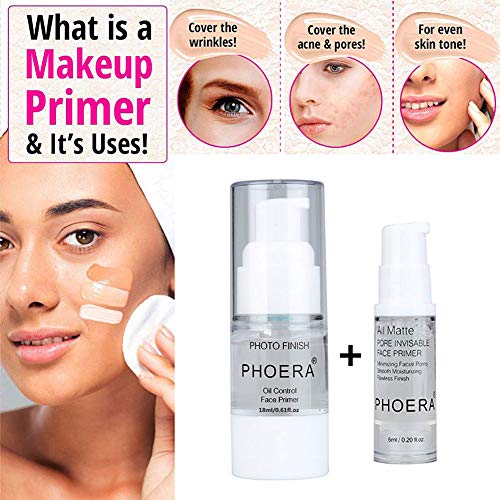 PHOERA Primer Face Makeup 2PCS (0.6 and 0.2 FL.OZ), Natural Matte