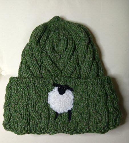 Green Irish cable hat, aran beanie 100% pure wool sheep hat