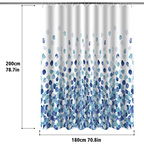 HANFU Shower Curtain 180 x 200 cm, Washable Polyester Shower Curtain, Quick Dry Shower Curtains with 12 Hooks, Bath Curtain for Home Hotel, Weighted Hem, Blue Bubbles Pattern