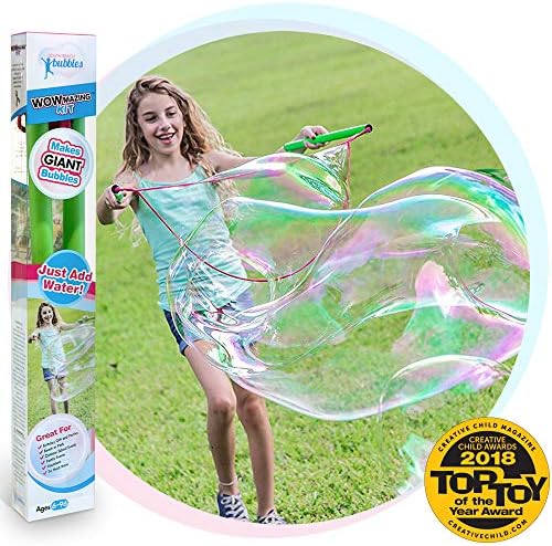 WOWmazing Giant Bubble Wands Kit: (3-Piece Set) | Incl. Wand, Big Bubble Concentrate and Tips & Trick Booklet | Outdoor Toy for Kids, Boys, Girls | Bubbles Made in The USA (Kit)