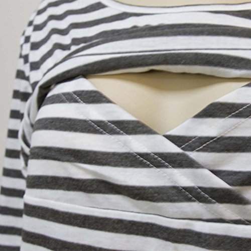 kaifongfu Women Pregnant Top, Striped Maternity Nursing Breastfeeding Pregnant Long Sleeve Blouse (Gray, S)