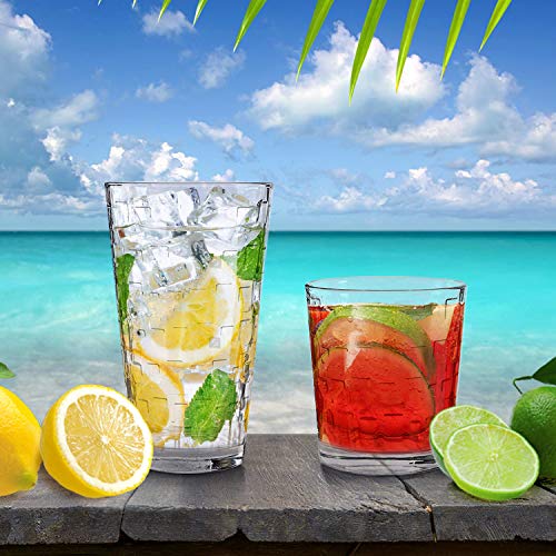 Emenest Clear Drinking Glasses (Set of 12) | Real Glassware with Heavy Base | 6 Highball and 6 Double Old Fashioned Drinkware | Mixed Tumbler Set For Water, Whiskey, Cocktails | Best Kitchen Gift