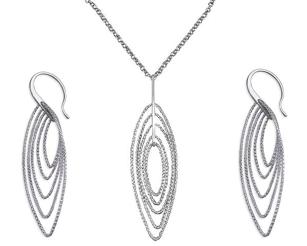Strictly Gifts Silver Multi Diamond-Cut Oval Necklace Pendant on Chain with Matching Earrings Set