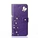 Auroralove iPhone X Luxury Handmade Bling Rhinestone Soft Slim Flip Stand Wallet Case for iPhone Flower Butterfly PU Leather Case for Girls Women (iPhone X, Purple)