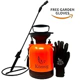 Könnig 0.8, 1.3 and 2 Gallon Lawn, Yard and Garden Pressure Sprayer For Chemicals, Fertilizer, Herbicides and Pesticides with FREE Pair of Garden Gloves