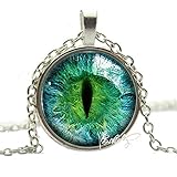 Taylor9005 Silver Photo Prismatic Green Cat Eye Pendant Necklace Green