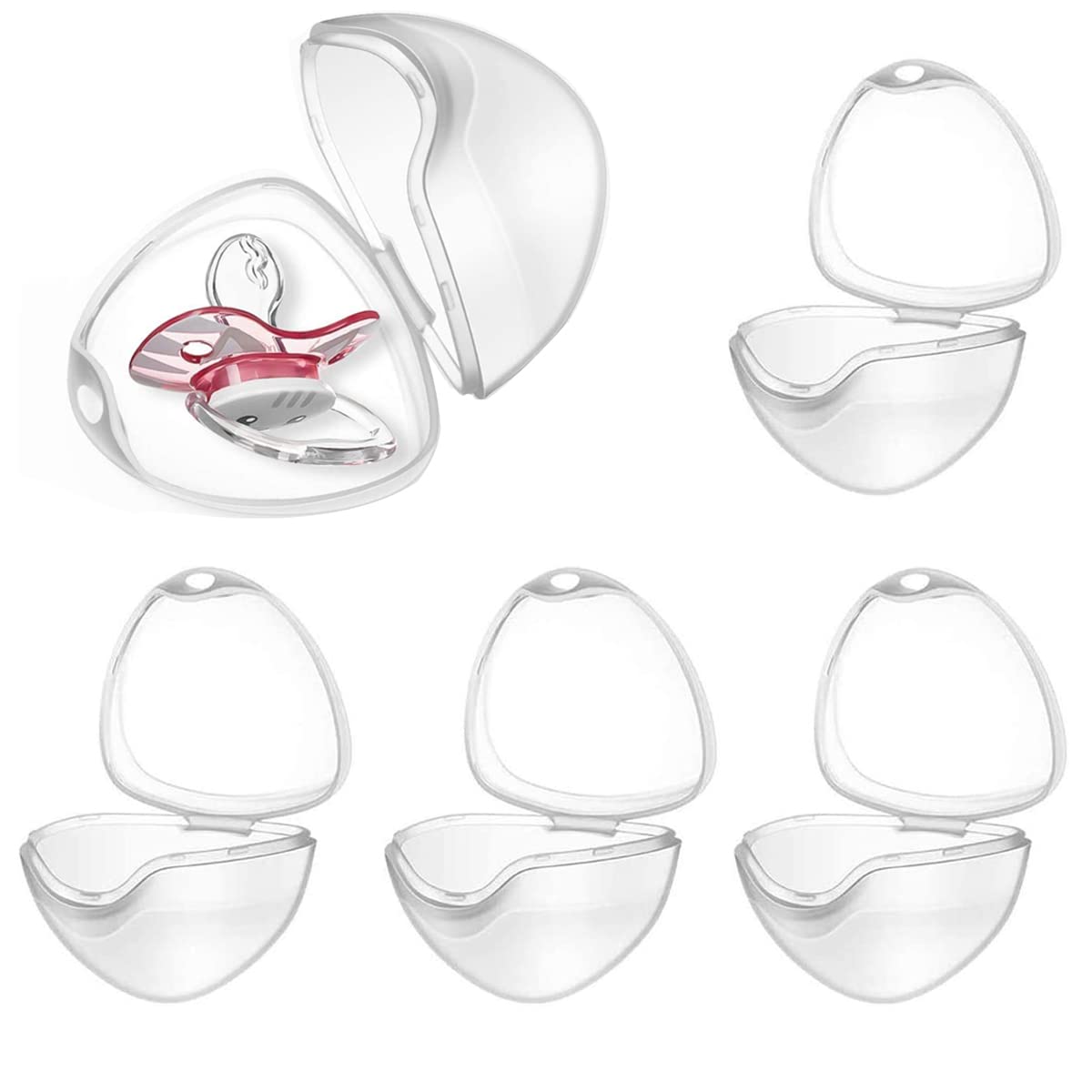 Amdonalo 5Pcs Dummy Case, Transparent Pacifier Case Safe BPA-Free Soother Pod Storage Nipple Shield for Travel and Home