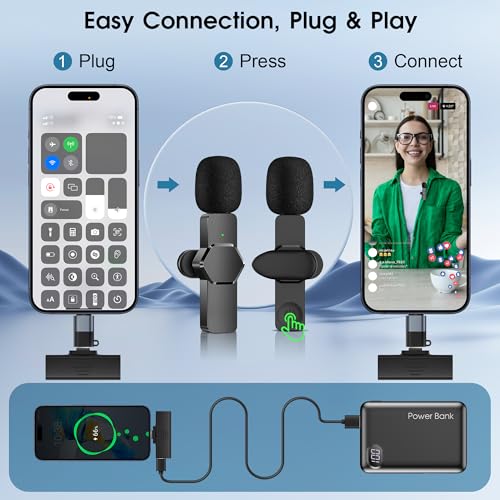 CKOKC Wireless Lavalier Microphone for iPhone - Android Computer, Mini Microphone with Windscreens & Pop Filters for Live Streaming, Video Recording, Interviews, YouTube, TikTok, Vlog