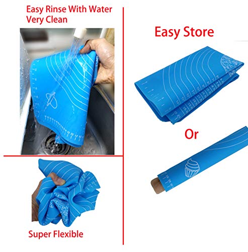 Silicone Baking Mats,Non Stick & Non Slip Baking Pastry Mat for Rolling Out Dough,Reusable,Heat Resistant,BPA Free,Non-Toxic,Easy to Clean With Measurements-Blue - Thumbnail 5