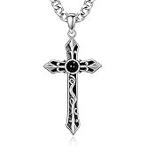 LUHE Cross Necklace for Men Sterling Silver Cross Pendant Necklace Religious Jewelry Christian Gifts