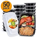 Glotoch 50pack 32ounce Food Storage Containers Set with Lid for Meal Prep and Portion Control in 2 Compartment Bento Box-Microwaveable, Freezer & Dishwasher Safe