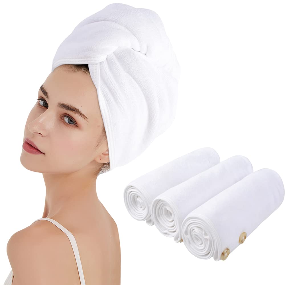 KinHwa Microfibre Hair Towel Wrap Soft and Absorbent Hair Turban for Long Hair 65 X 25 Cm Thick Rapid Drying Hair Towel for Women Girl 3 Pack White โ image 1