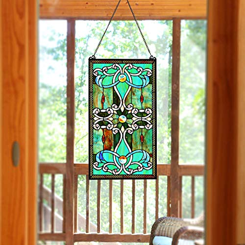 Yogoart Tiffany Stained Glass Victorian Window Panel 26" X 15"